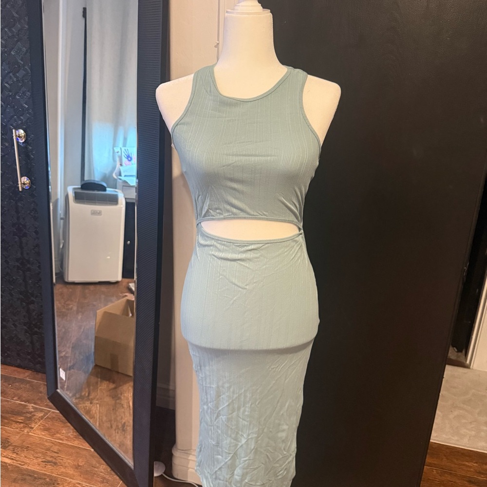 Fashion Nova Sage Green Sleeveless Cutout Midi Skirt